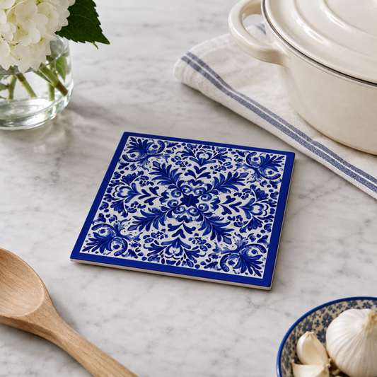 Highland Row Blue Majolica Ceramic Trivet | Italian Decor