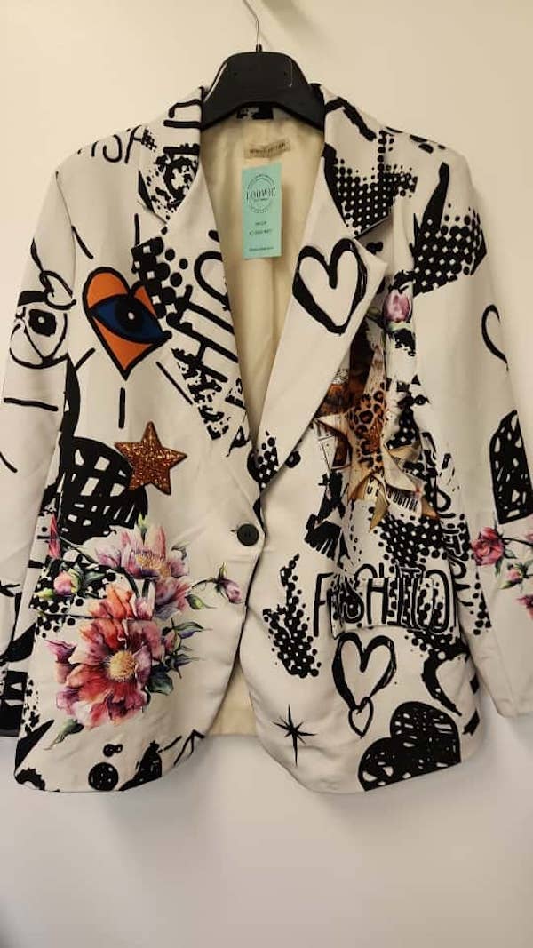 LOOWIE Artistic Graffiti & Floral Print Blazer, One Size