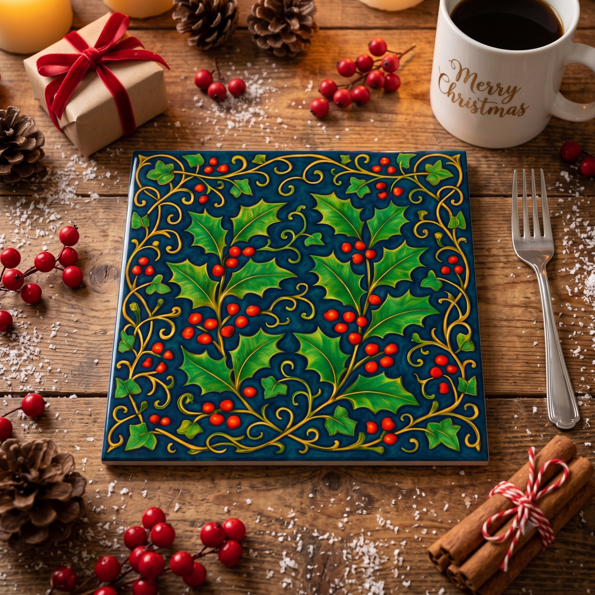 Holly Berry Christmas Trivet | Hostess Gift