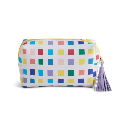 Playful Check Quilted  Zip Pouch - 7x 2.5x 4.5in