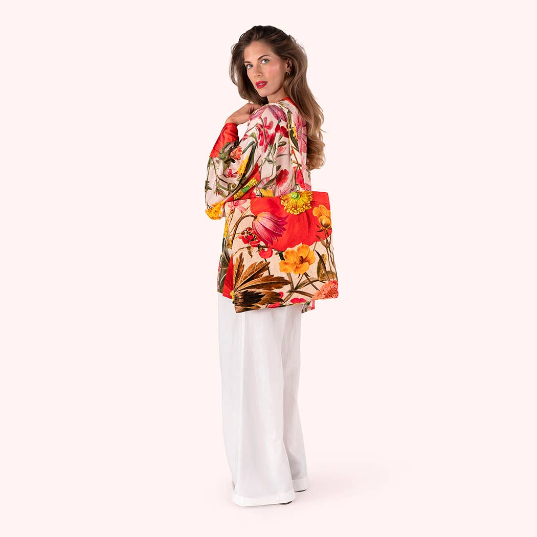 Velvet Tote Bag - Fine Flowers in Cream, by Powder Designs