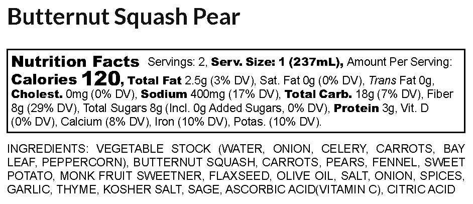 18 Chestnuts Butternut Squash Pear Soup 16 oz Plant Based & Gluten Free