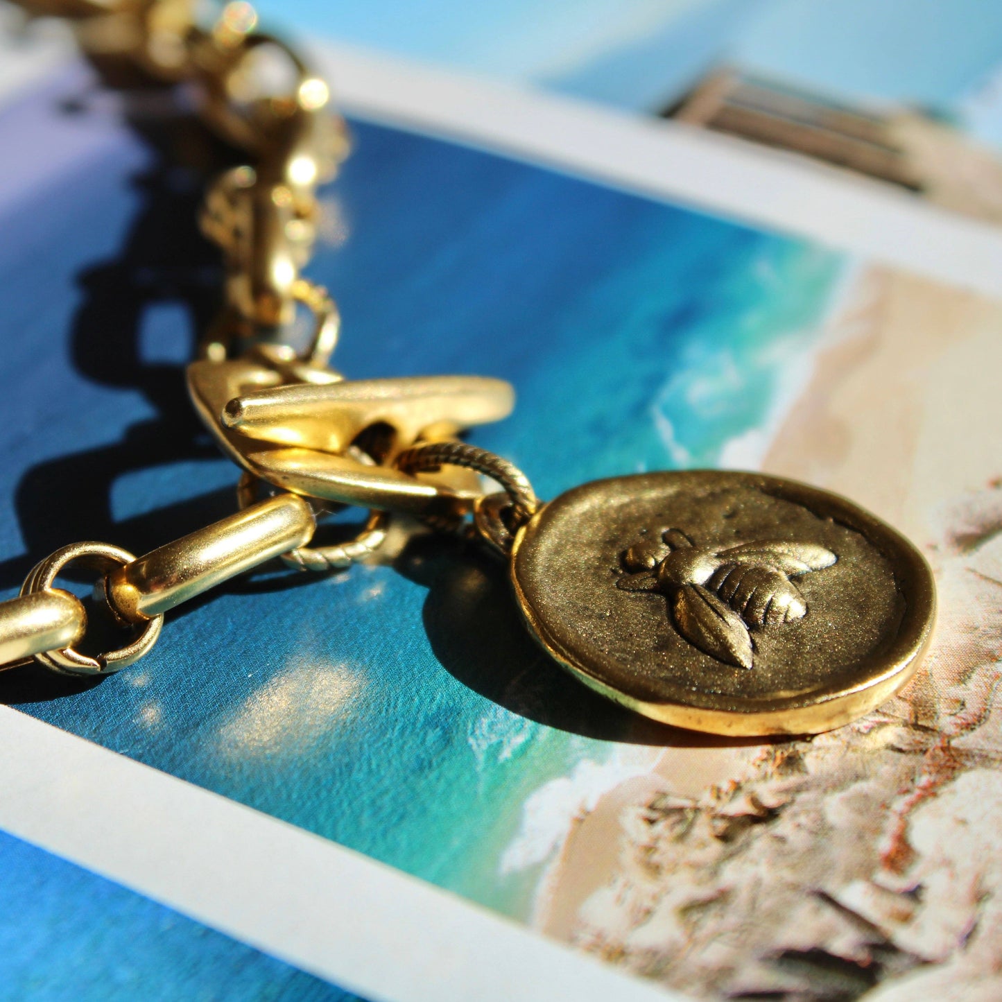 Vivian Grace Antiqued Gold Bee & Fleur de Lis Chunky Chain