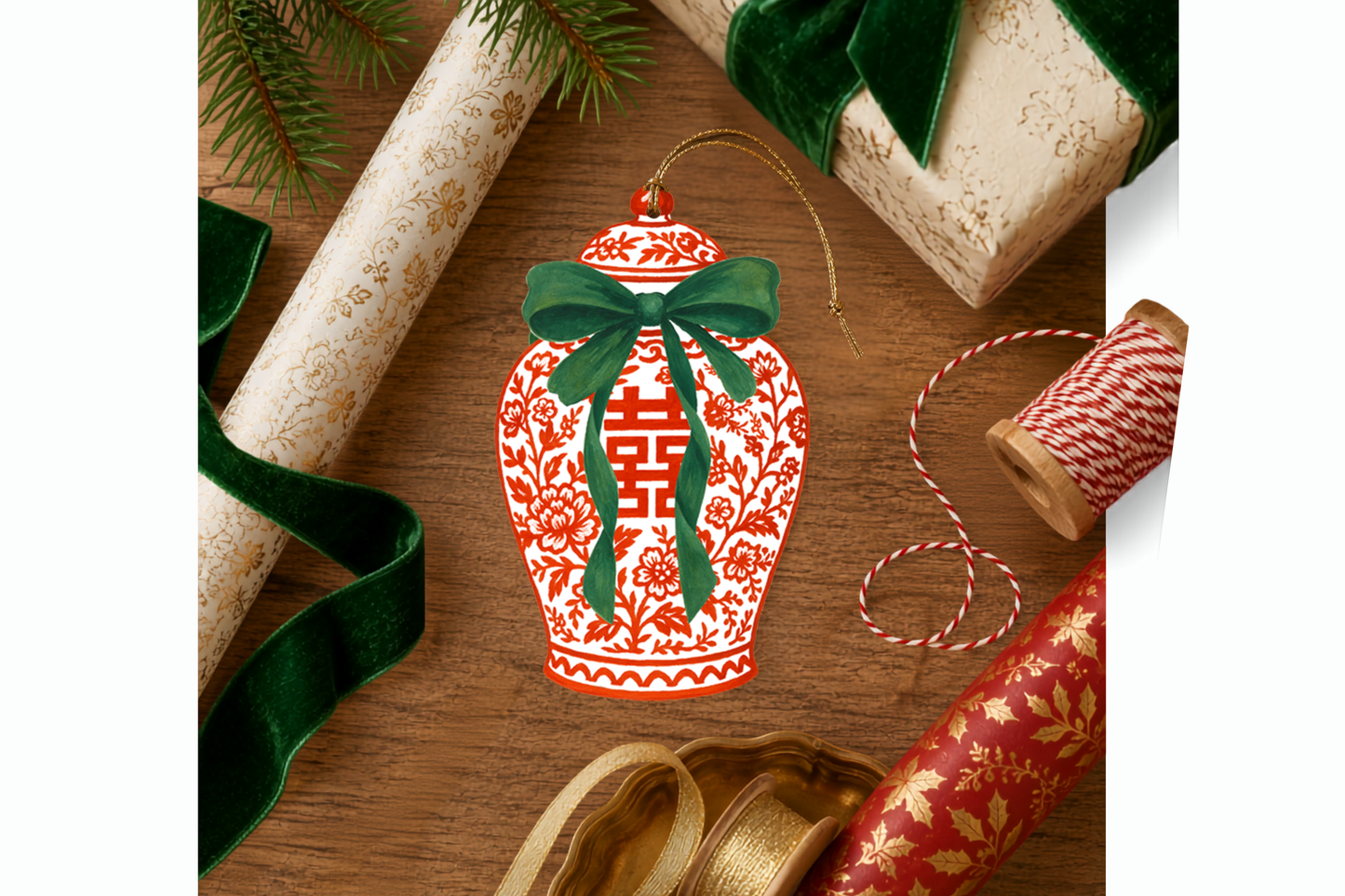 Die-Cut Chinoiserie Ginger Jar Holiday Gift Tag | Set or Ind