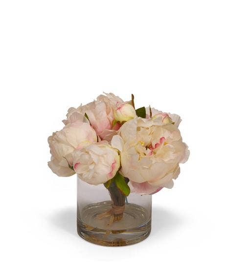 T& C Fresh Cut Peony in Glass Jar - CREAM