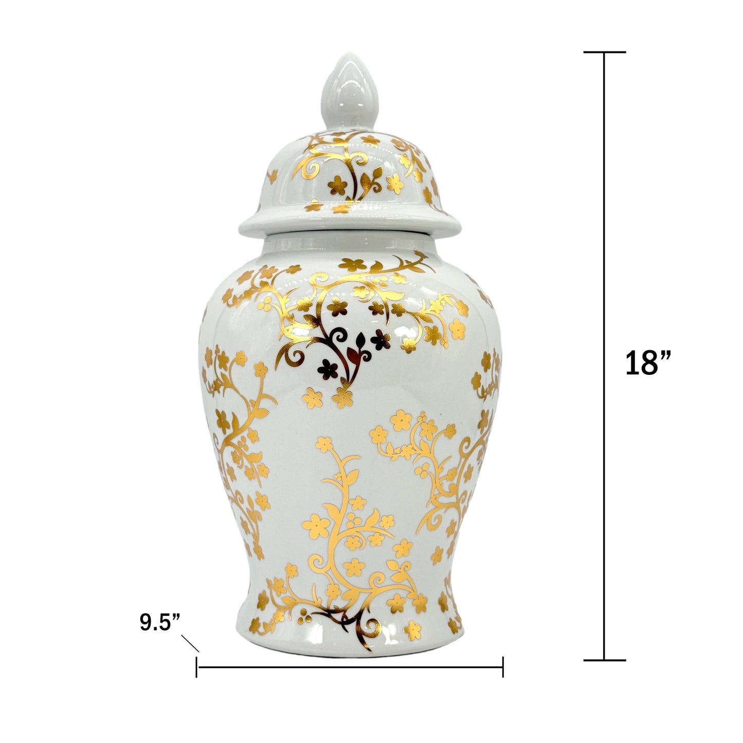 Galt 18" Gold & White Ceramic Floral Blossom Ginger Jar