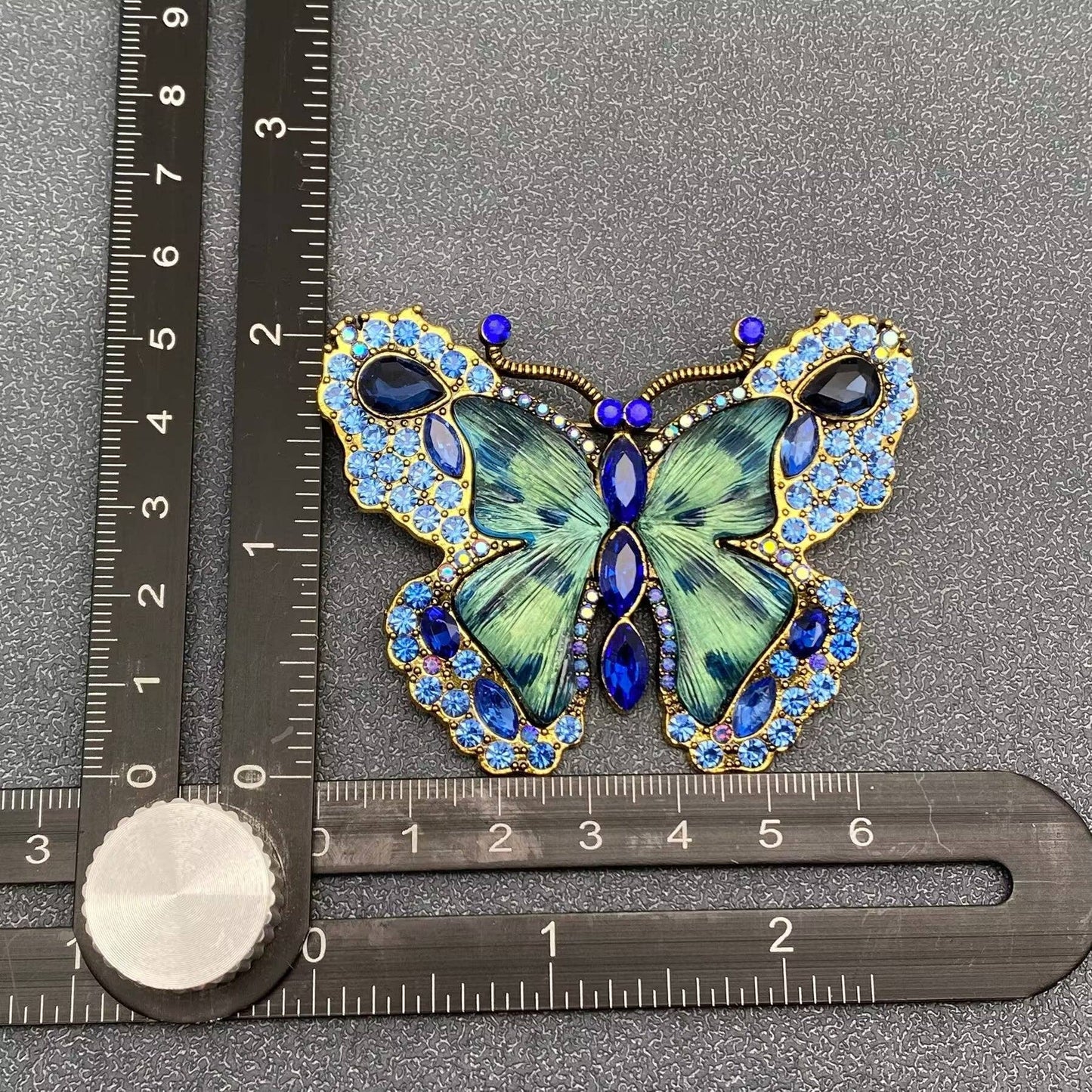 Mio Queena Glass & Rhinestone Large Butterfly Brooch (Green or Blue)
