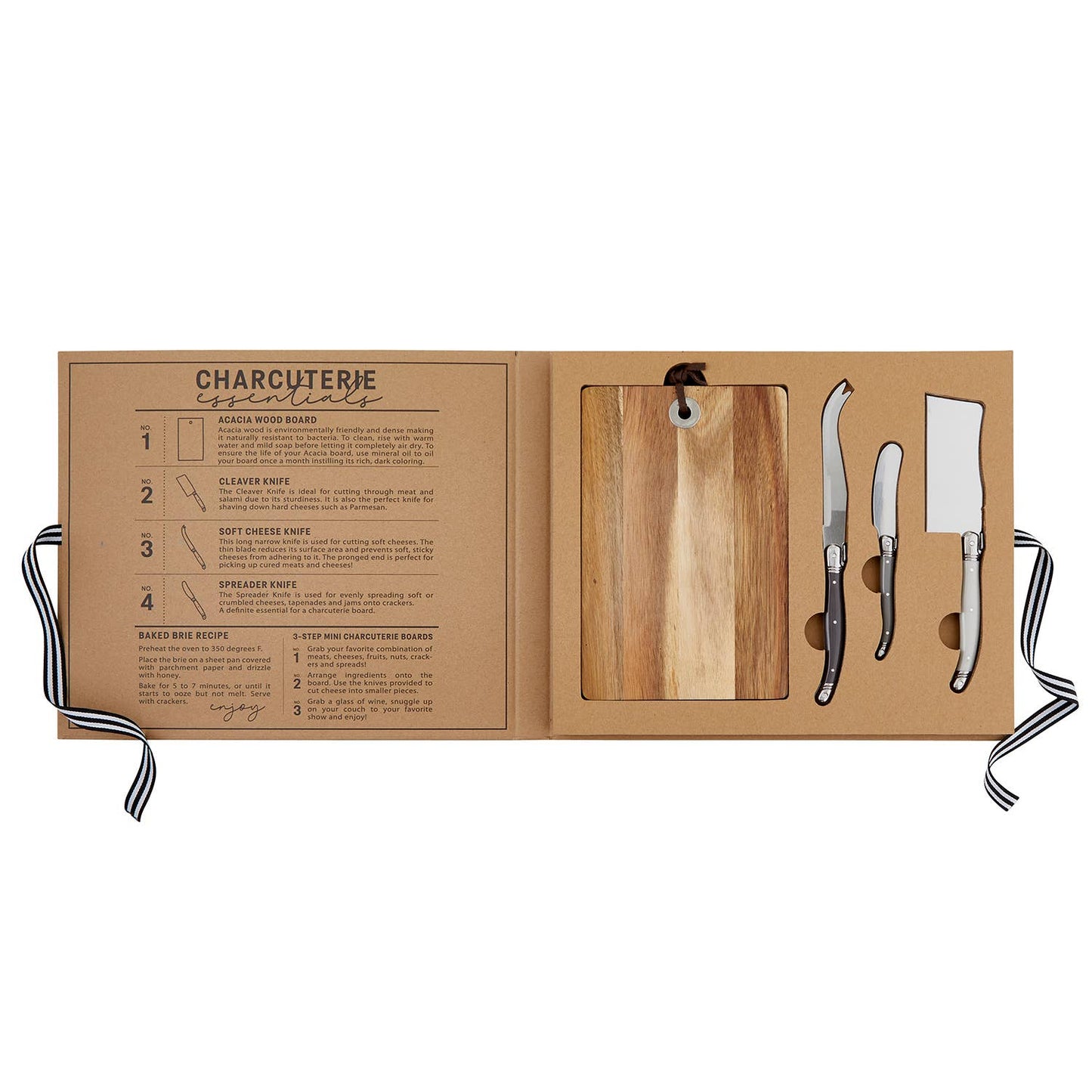 Santa Barbara Acacia Wood Cheese Board with Knives Book Box