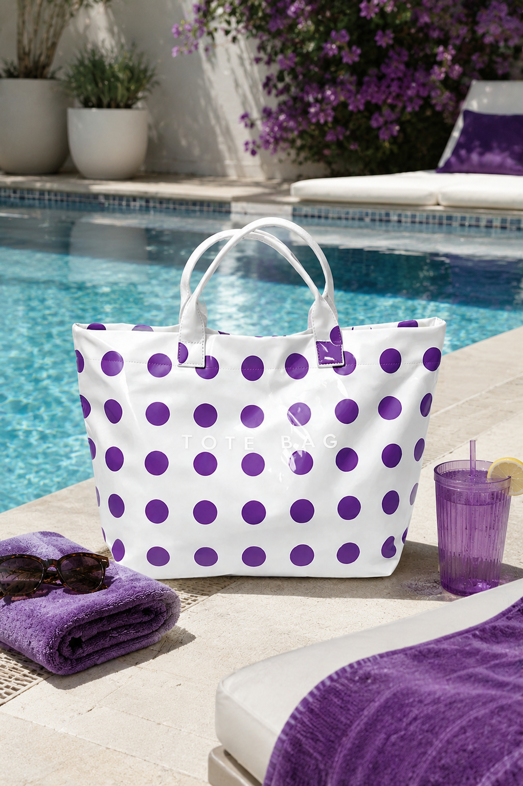 Nash Grey Purple Polka Dot Vinyl TOTE BAG