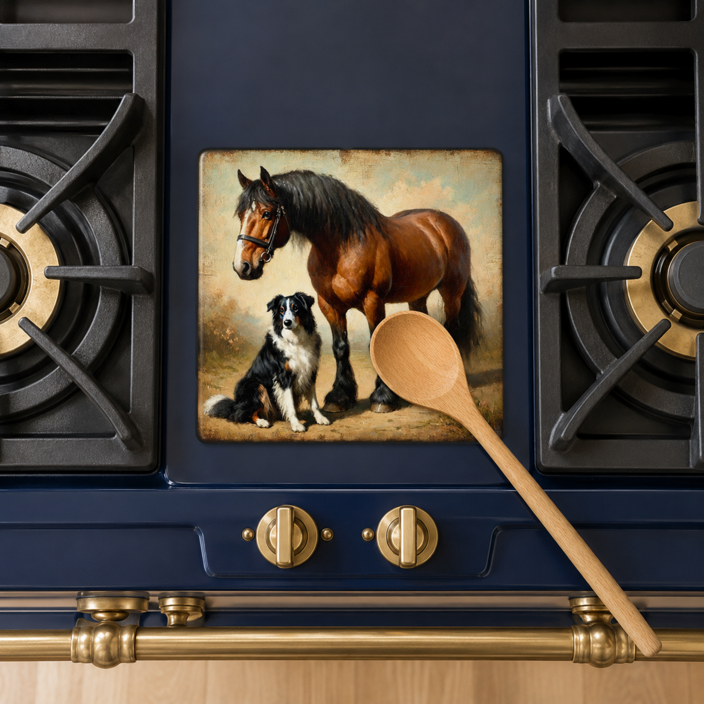 Highland Row Vintage Horse and Dog Ceramic Trivet - Equestrian Farmhouse