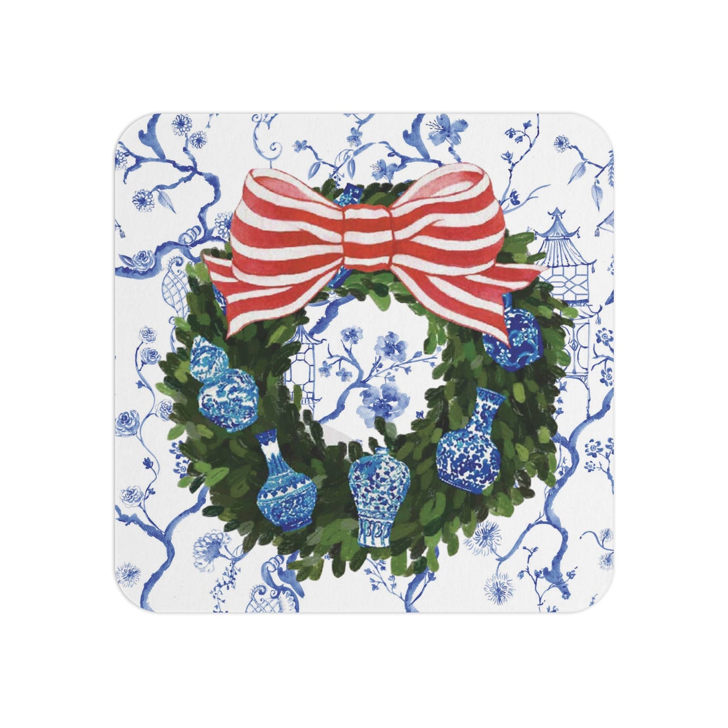 Design Carolinas Chinoiserie Ginger Jar Christmas Wreath Coaster Set