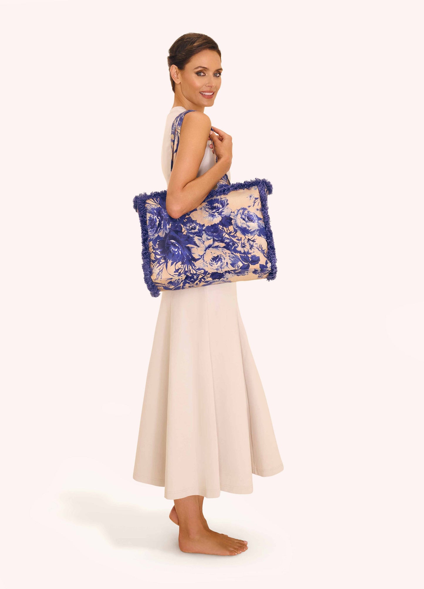 Fringed Box Tote - China Blue Blooms, by Powder Designs