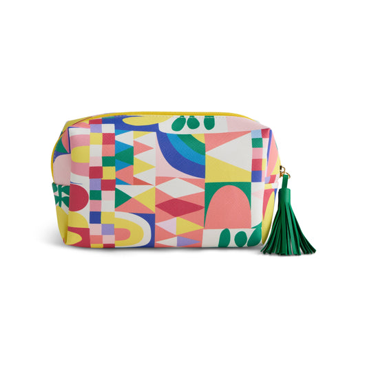 Folk Collage Quilted Zip Pouch - 7x 2.5x 4.5in