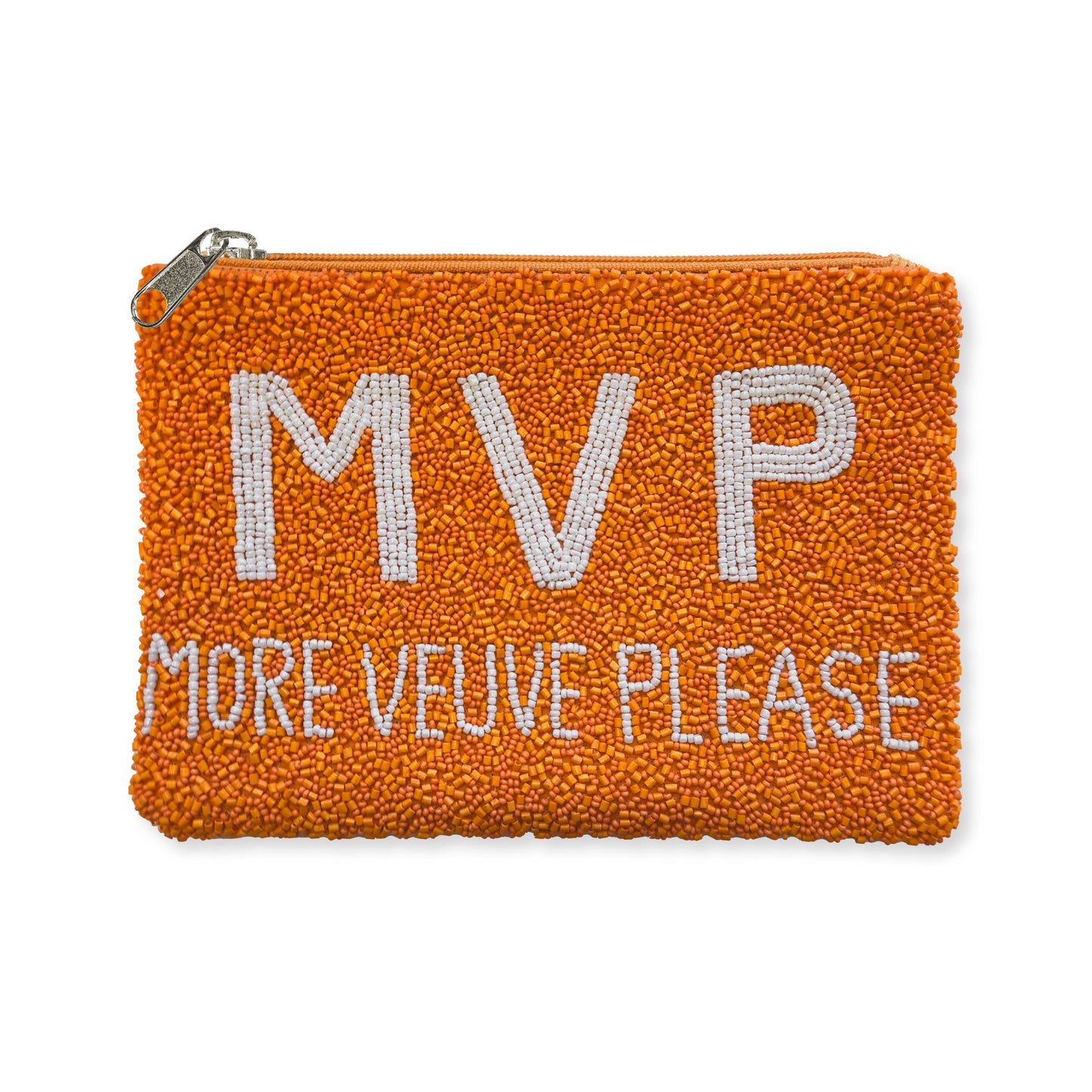 Toss Designs Beaded Flat Zipper Pouch - "More Veuve Please"