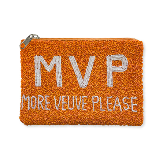 Toss Designs Beaded Flat Zipper Pouch - "More Veuve Please"