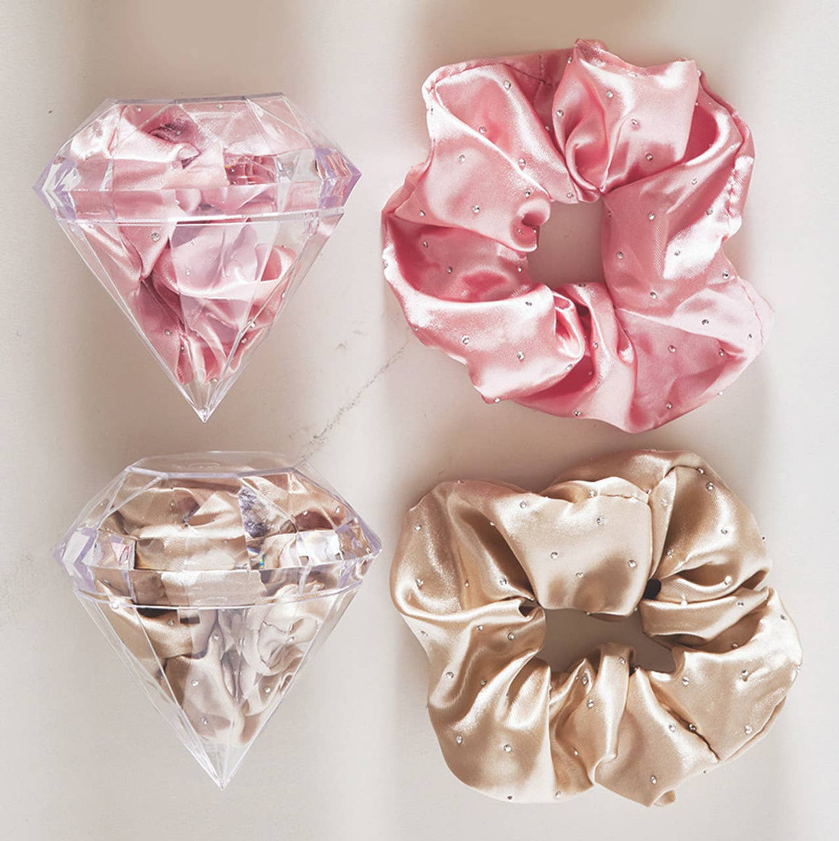 Bella Sleep + Spa Large Satin Rhinestone Scrunchie - Flax