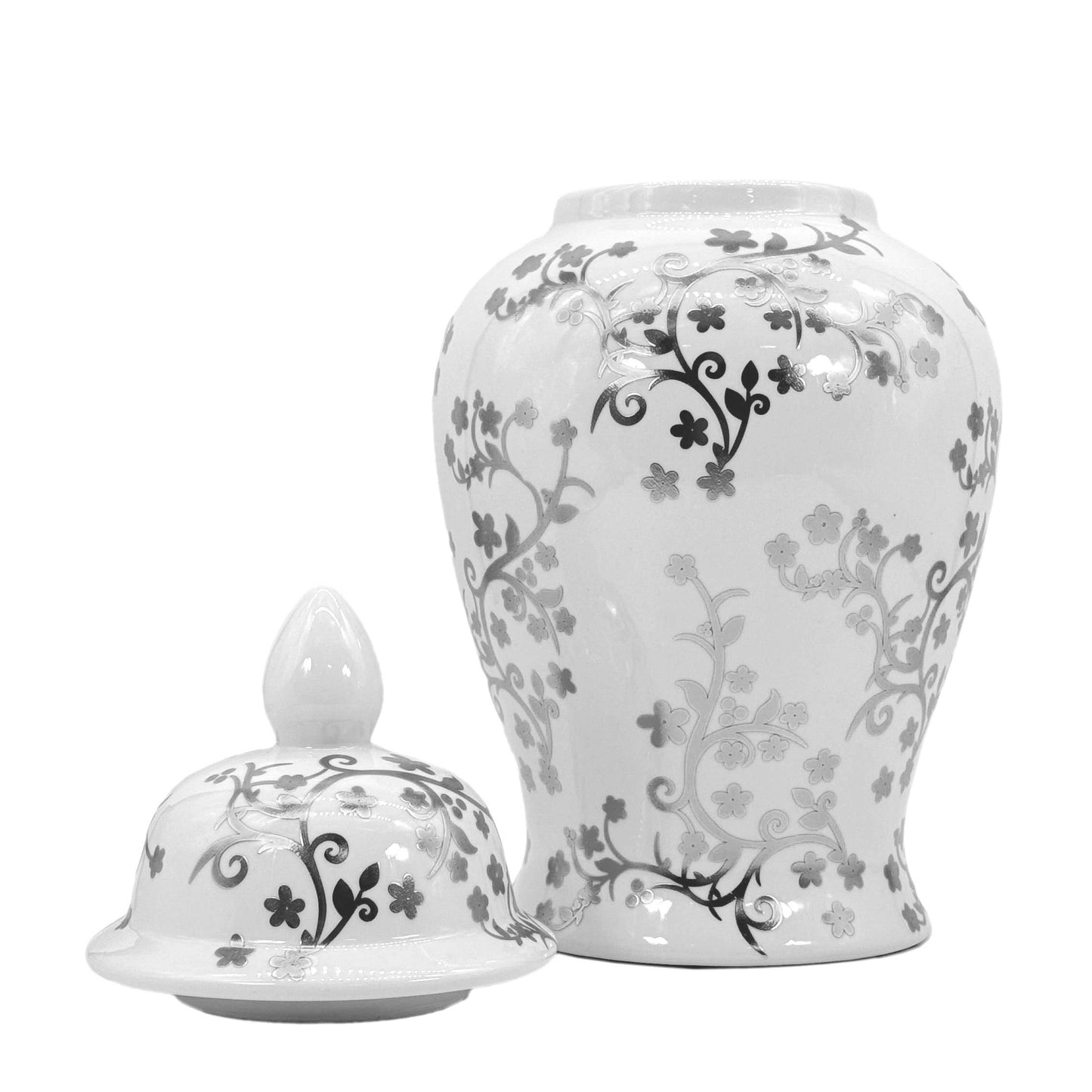 Galt 18" Gold & White Ceramic Floral Blossom Ginger Jar