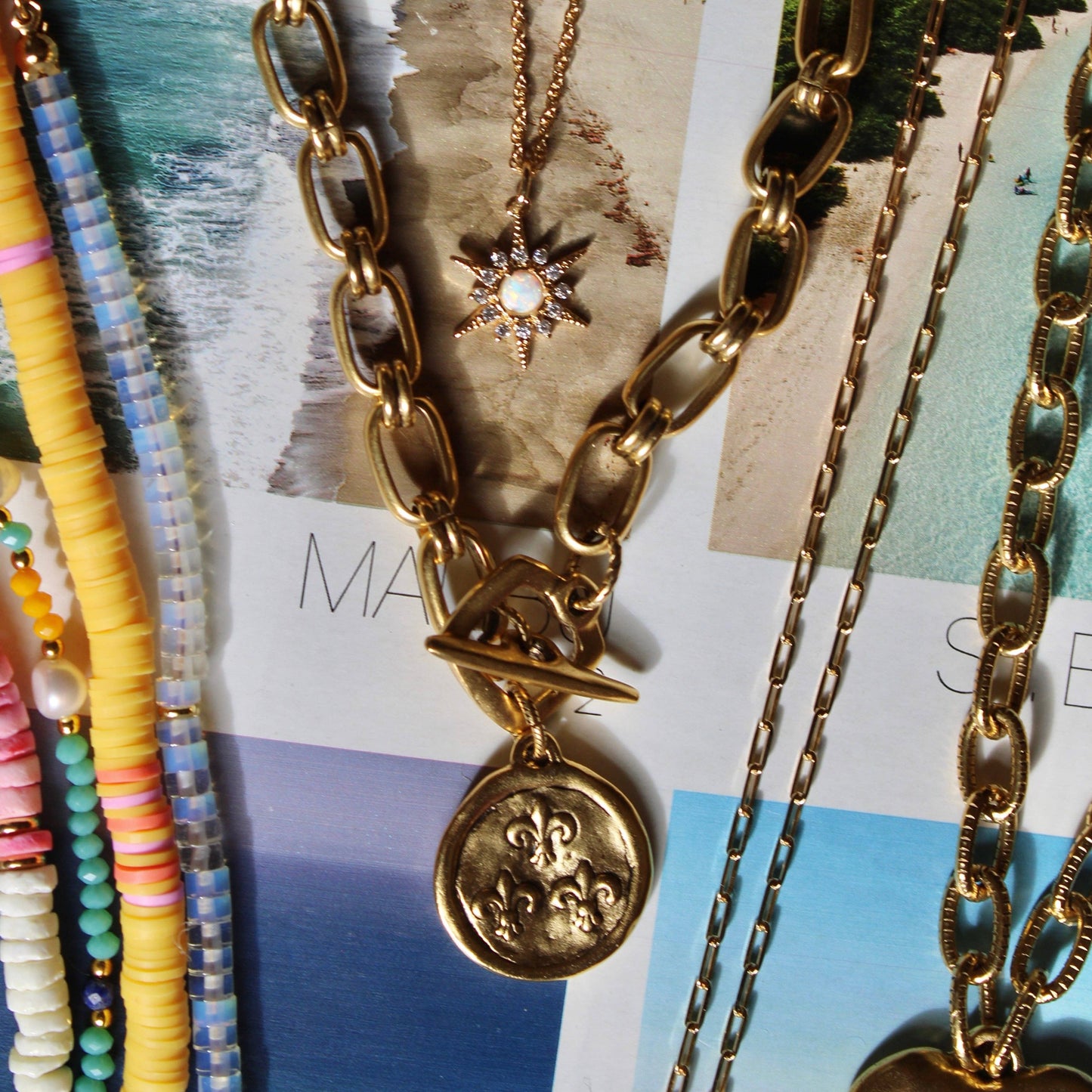 Vivian Grace Antiqued Gold Bee & Fleur de Lis Chunky Chain