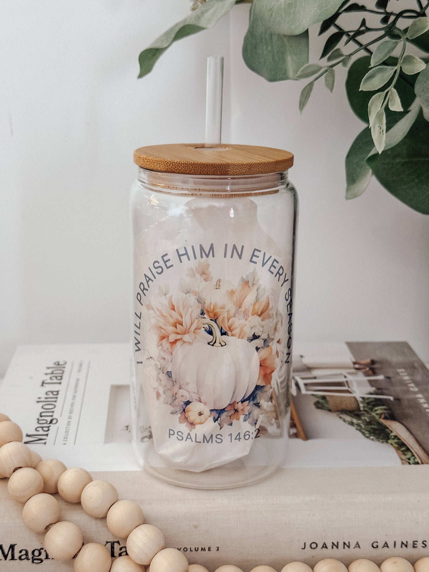 Psalms 146:2 16oz Glass Cup with Bamboo Lid