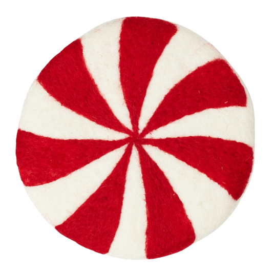 Once Again Home Wool Trivet - Candy Cane in Red