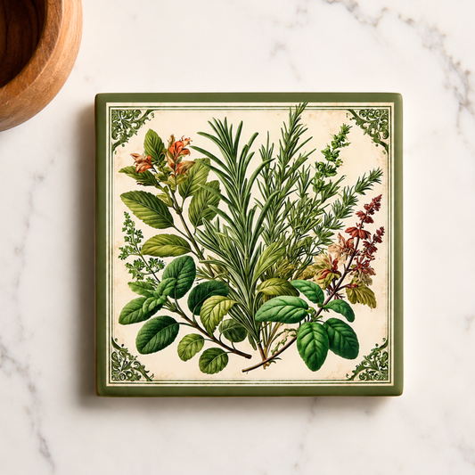 Highland Row Vintage Herbs Ceramic Trivet | Garden and Cottage Decor