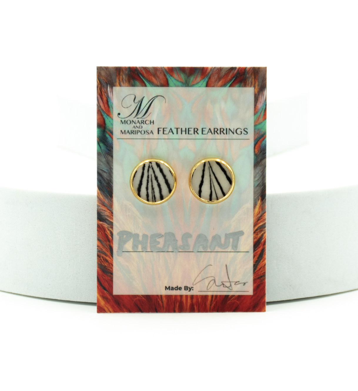 Monarch & Mariposa Feather Stud Earrings - Gold - Choose Style