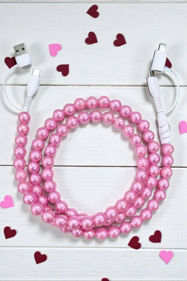 Pink Pearl Beaded Charging Cord