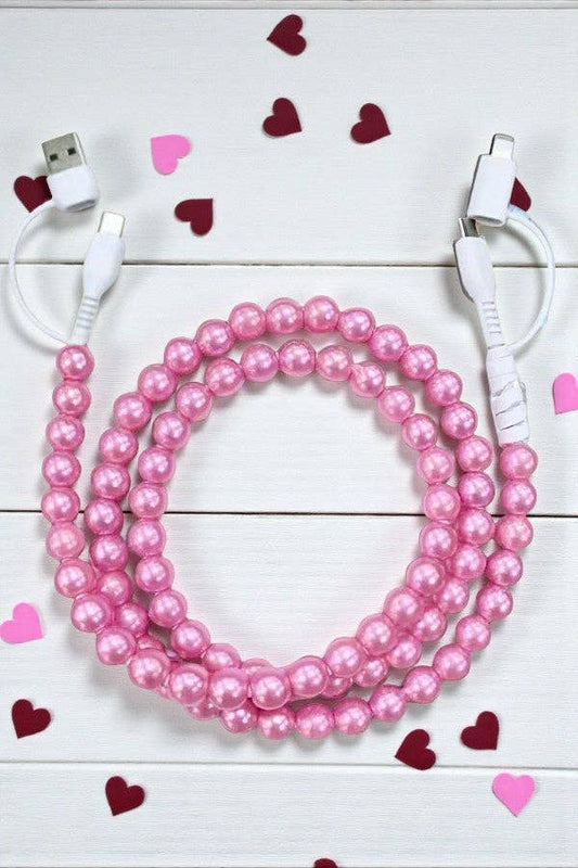 Pink Pearl Beaded Charging Cord