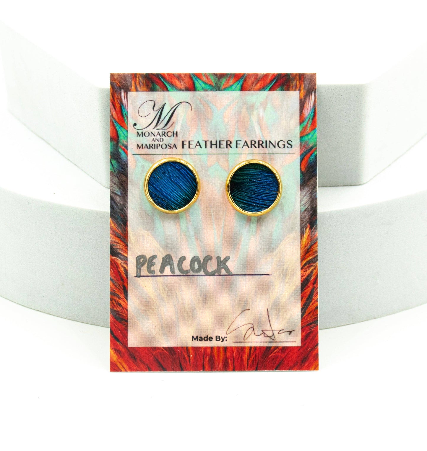 Monarch & Mariposa Feather Stud Earrings - Gold - Choose Style