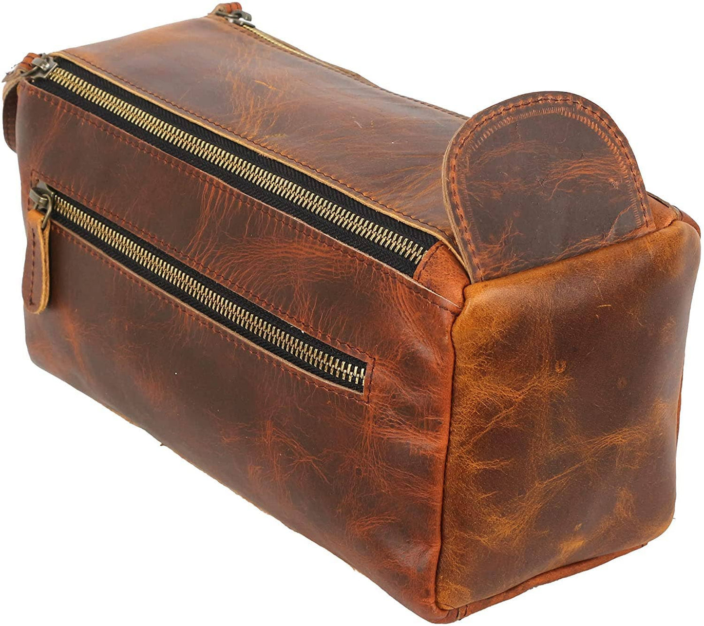 TUZECH Vintage Full Grain Leather Toiletry Bag/Drop Kitt (Dark Brown)