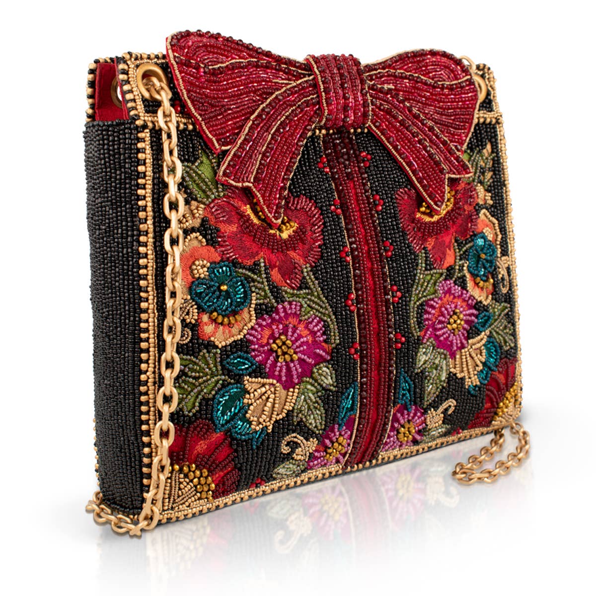 Mary Frances Gifted Floral Bow Beaded and Embroidered Crossbody Handbag
