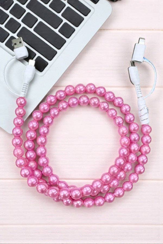 Pink Pearl Beaded Charging Cord