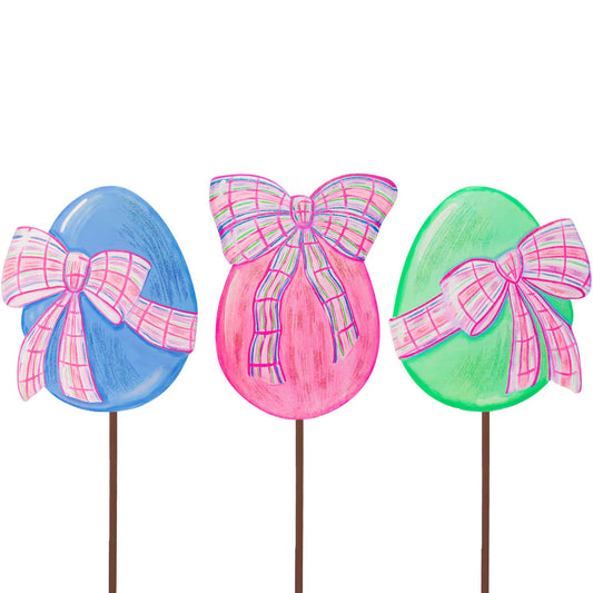 Round Top Eggs w/ Plaid Bows (Set of 3)
