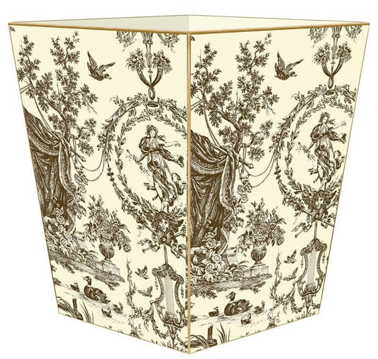 Marye-Kelley Brown & Creme Toile Wastepaper Basket, Scalloped Top