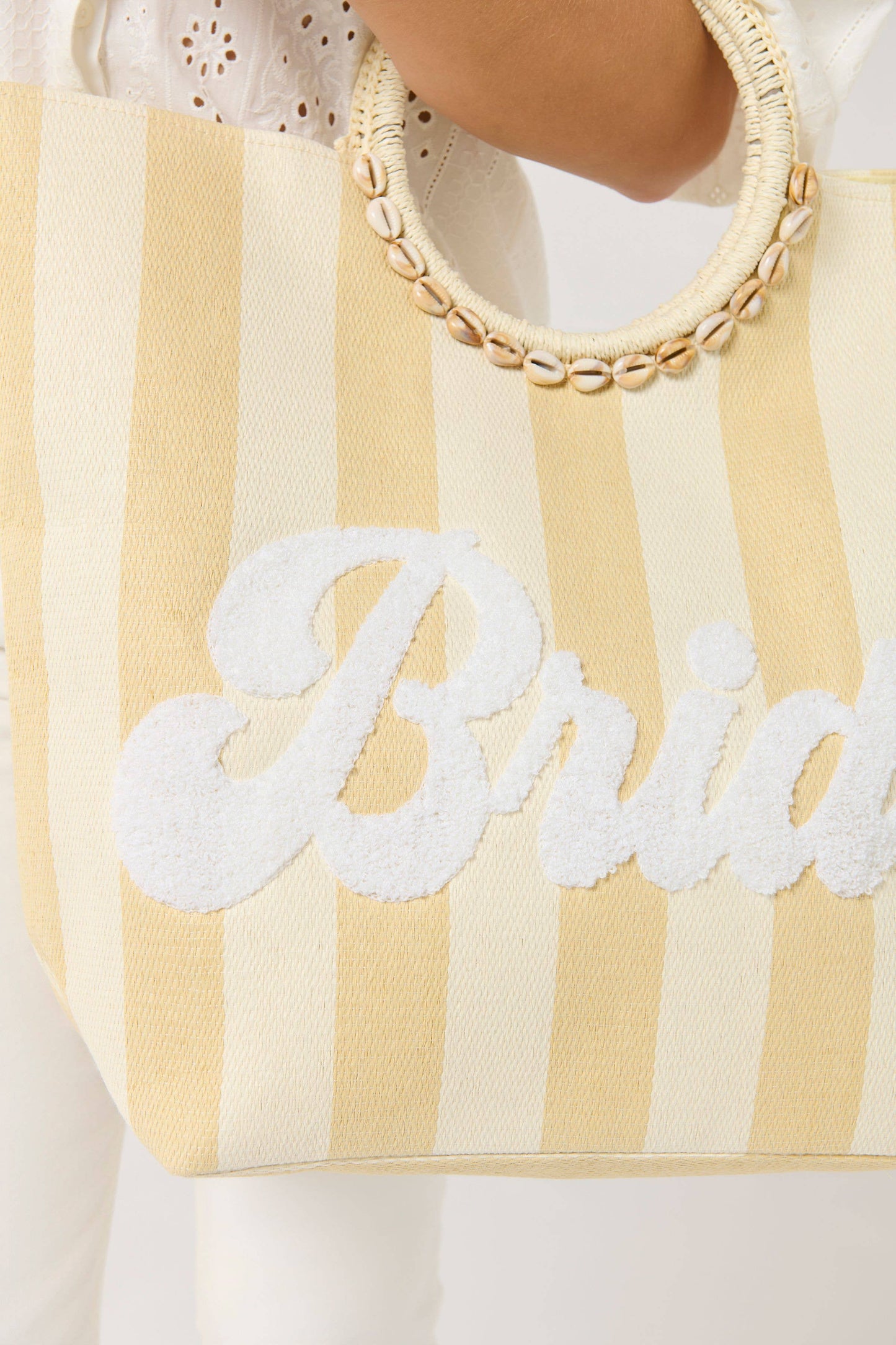 Shiraleah's "BRIDE" STRIPE TOTE, NATURAL