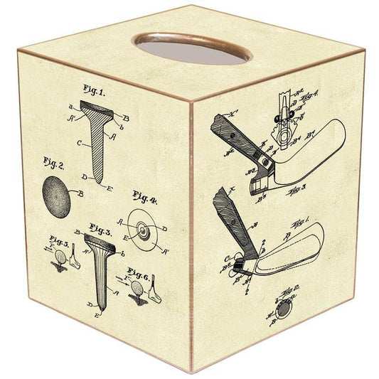 Marye-Kelley Ivory Antique Golf Patent Tissue Box Cover