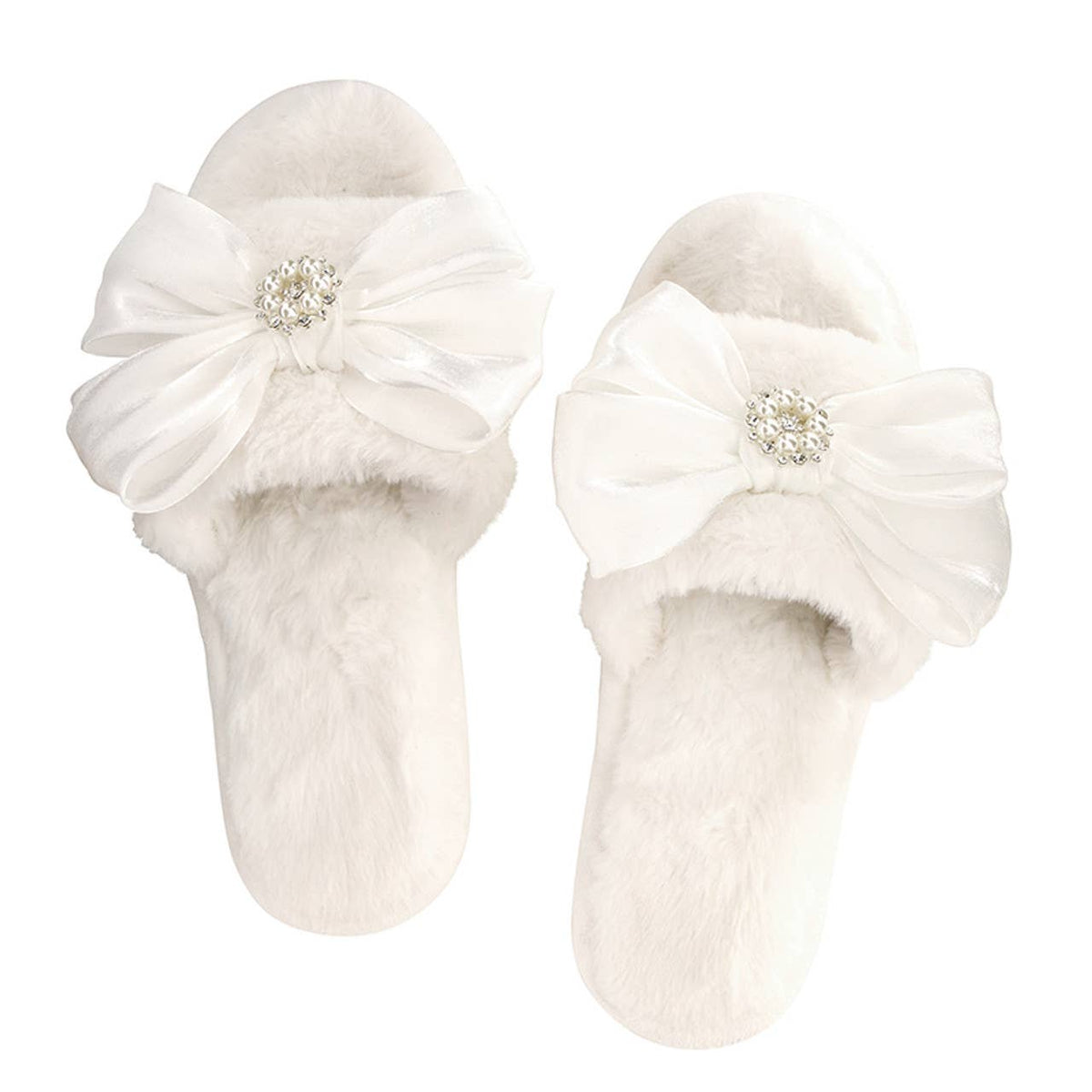 Bella Sleep + Spa Plush Slippers - White Crystal Bow