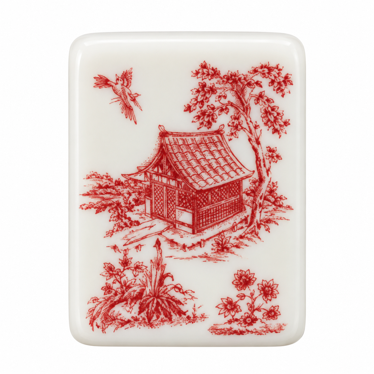 Red Chinoiserie Mahjong Set with Mat, Storage Bag & Gift Box