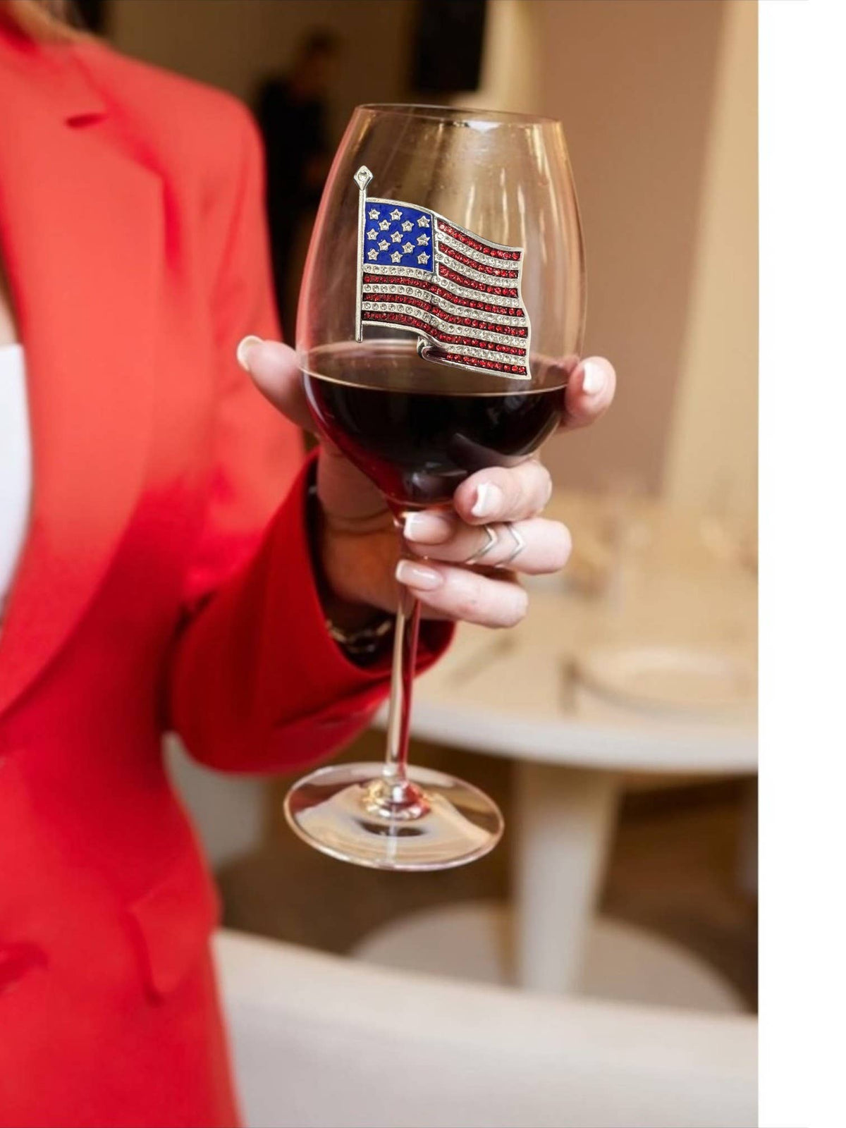Queens' Jewels American Flag Jeweled Stemmed Wine Glass