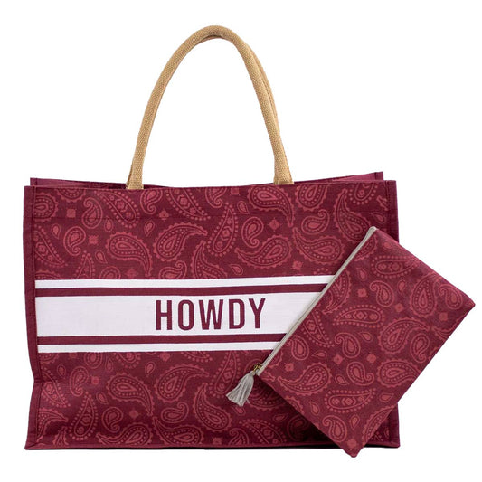 Howdy Paisley Juco Tote  Maroon/White   19x14x7.5