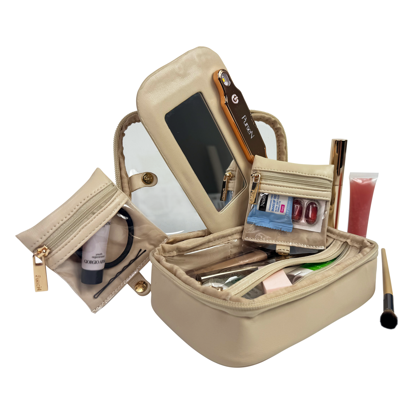 PurseN LITTMINI • Lighted Mirror Case • Latte