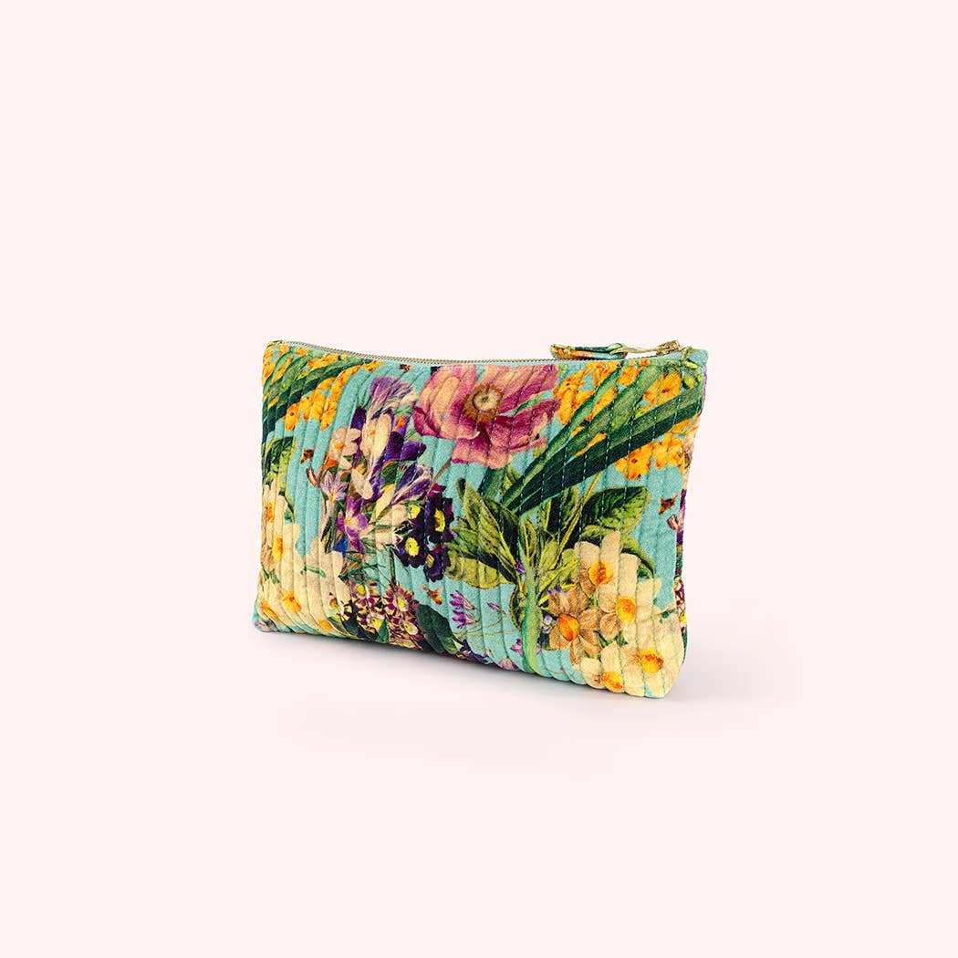 Quilted Velvet Zip Pouch - Spring Flora, by Powder Designs