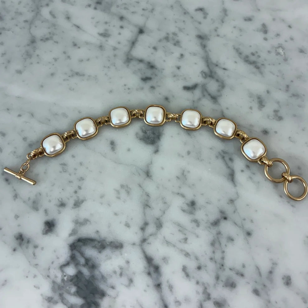 Lucky Seven Pearl Cushion Station Bracelet