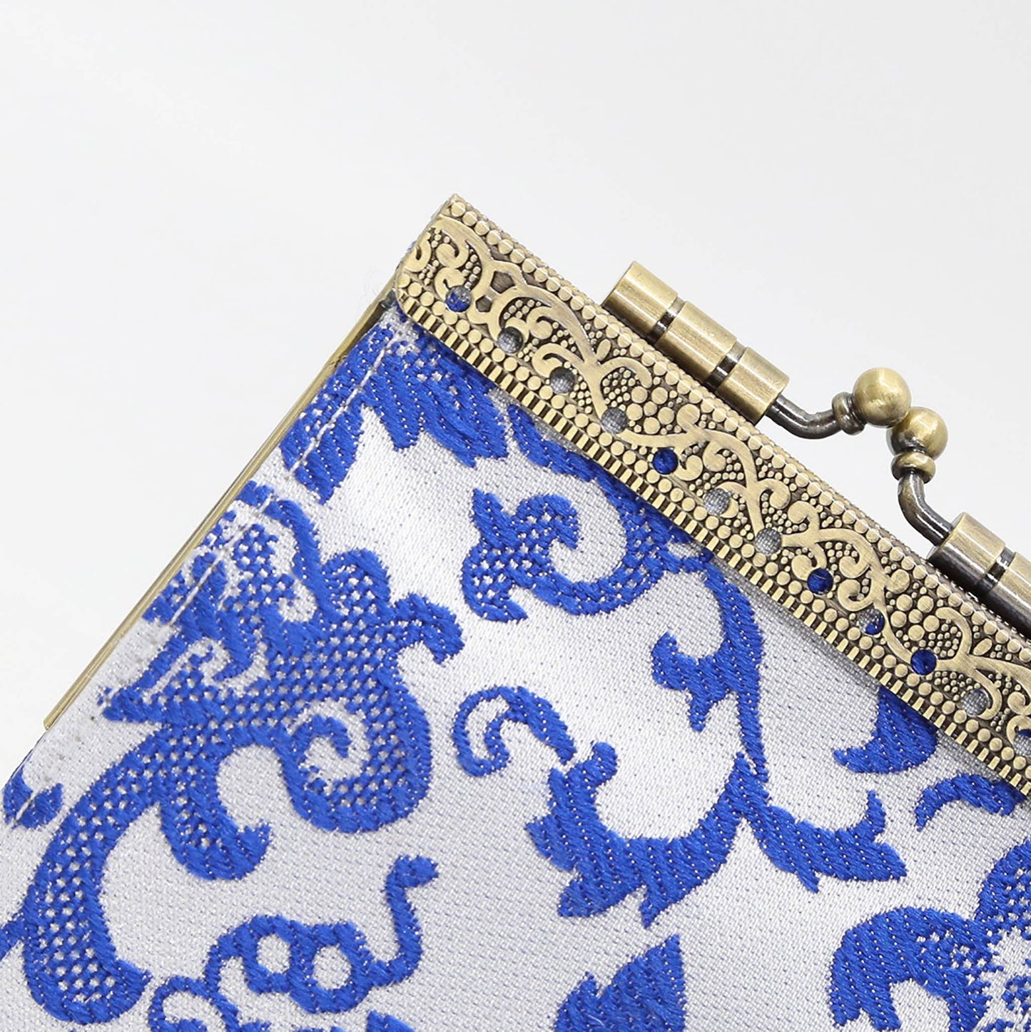 Floral Brocade RFID Card Holder, White & Blue