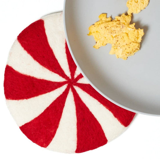 Once Again Home Wool Trivet - Candy Cane in Red