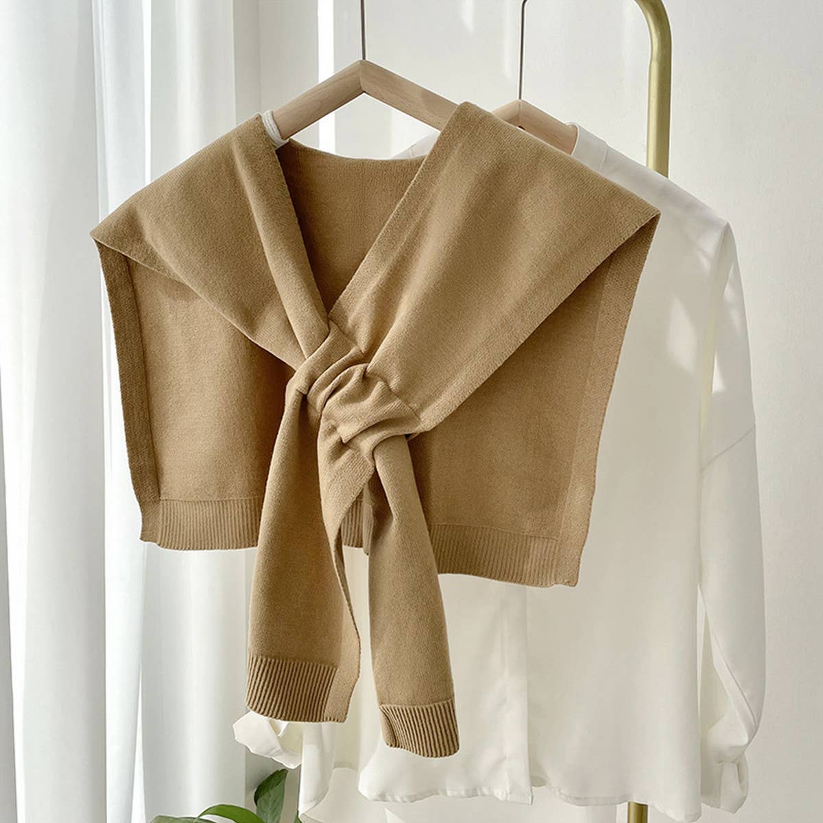 ACCITY Solid Color Knitted Knotted Shawl–Casual & Cozy