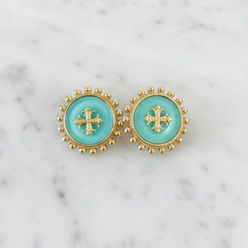 Eleanor Turquoise Cross Button Earring