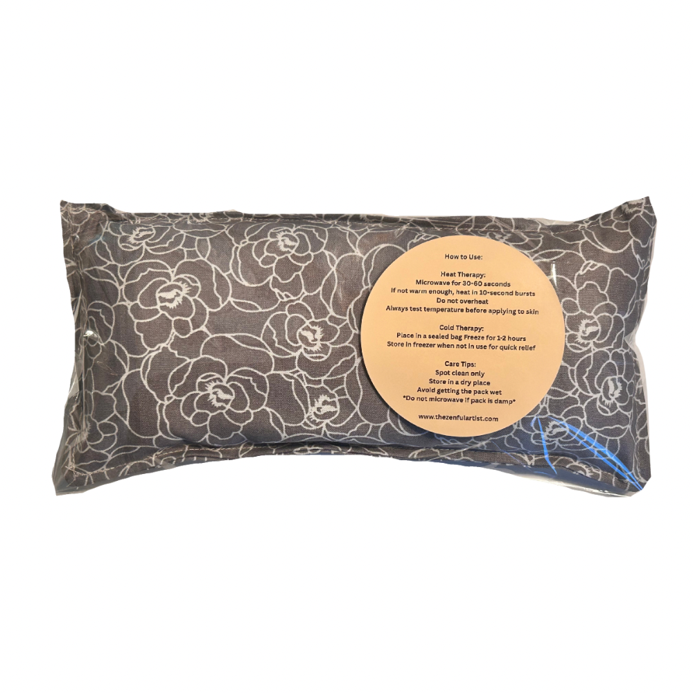 Reusable Hot/Cold Rice Pack - Gray & White Flowers