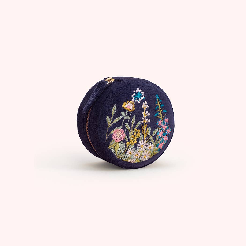 Round Jewelry Box - Navy Floral by Powder Design
