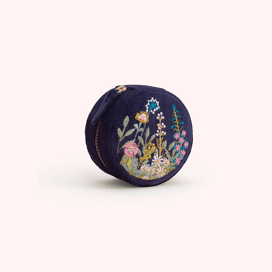 Round Jewelry Box - Navy Floral by Powder Design